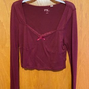 Maroon long sleeve crop top from pacsun